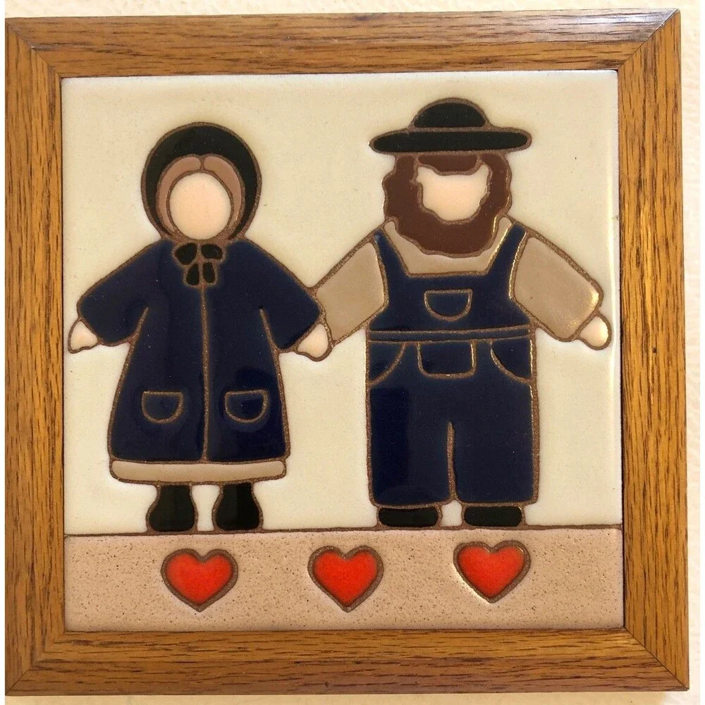 Siegel Arts Hand Painted Wall Hanging Tile Hot Plate Trivet Couple Farmers